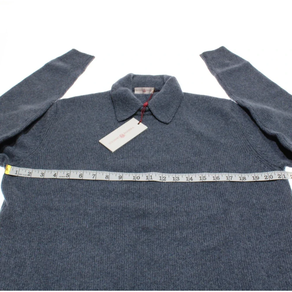 Luciano Barbera NWT Collared Knit Sweater Size 50 (US M) in Blue 100% Cashmere